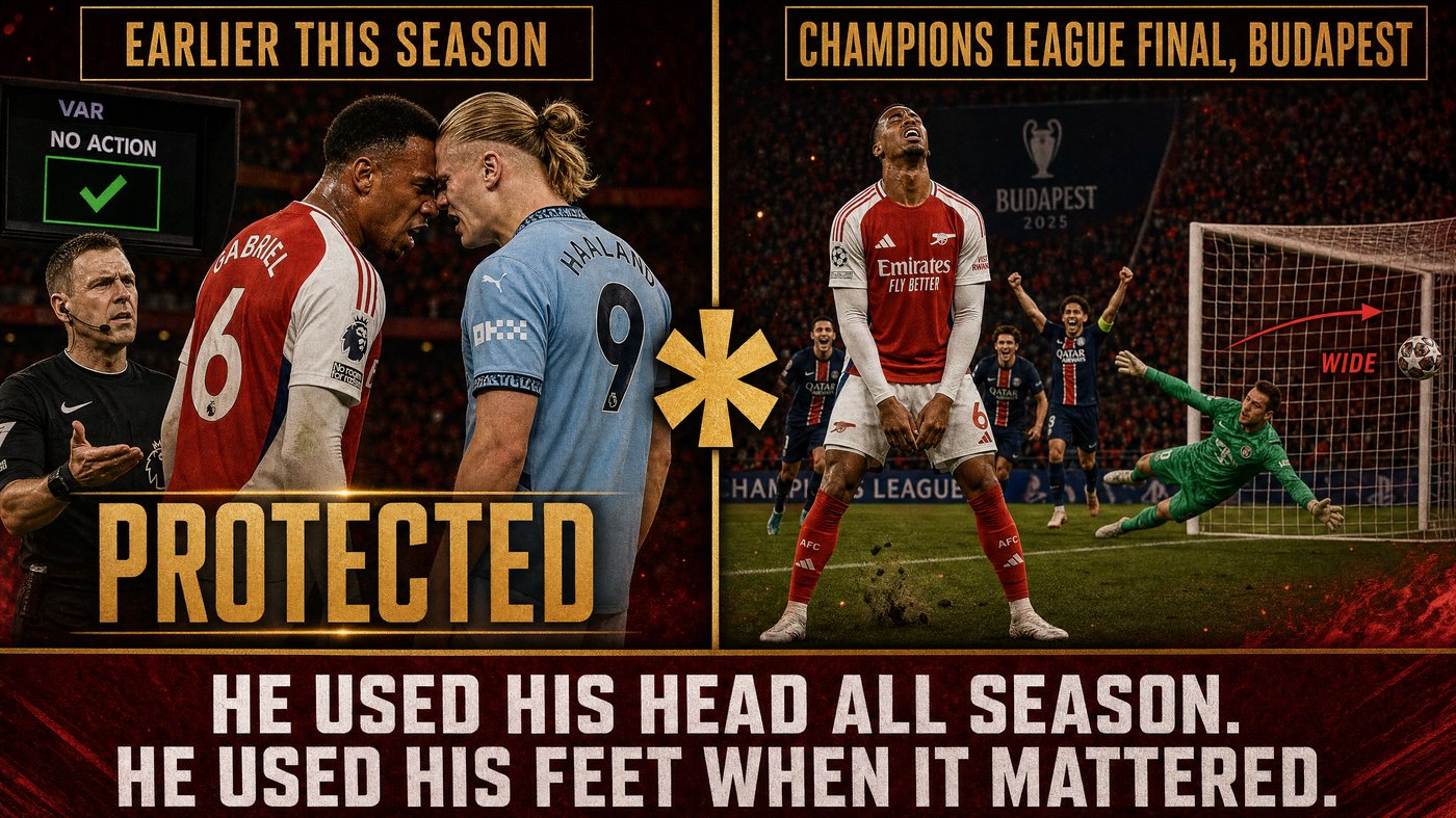 Gabriel head-butted Haaland — VAR said nothing. Gabriel missed the final penalty — his feet said everything.